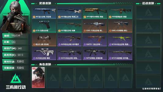 三角洲行动总资产340M 1干员外观 1传说近战 无段位