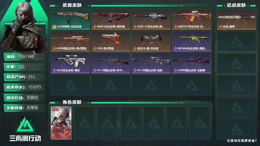 三角洲行动总资产253M 1干员外观 1传说近战 无段位