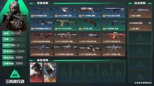 三角洲行动总资产22M 2干员外观 2传说近战 无段位
