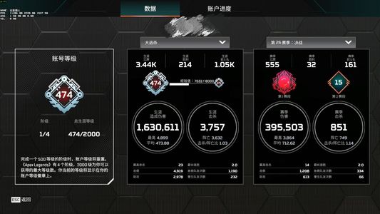 Apex英雄【474级】191金皮1传猛禽之爪最高段位