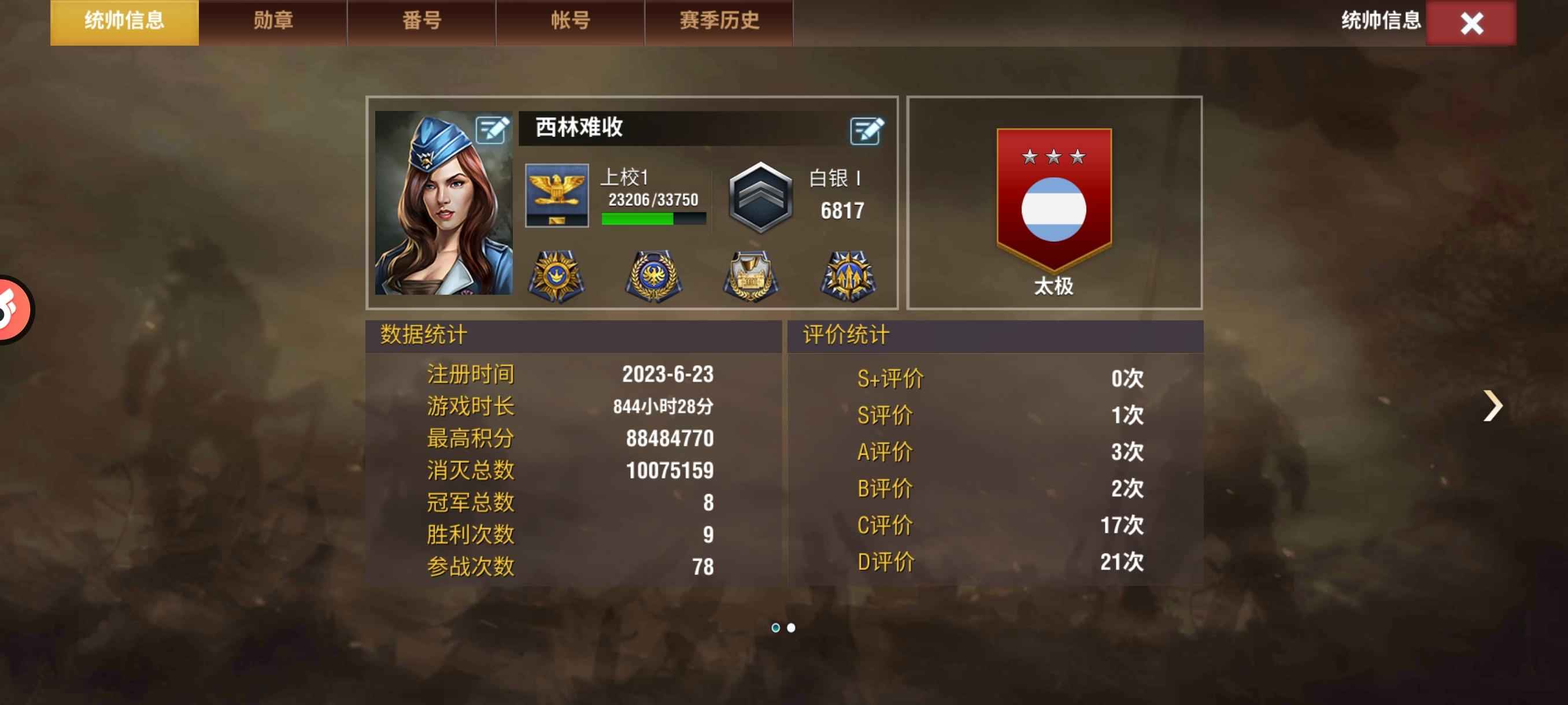 二战风云2【五级准尉白银1战绩】6巴满配皮9北3证两千活跃币
