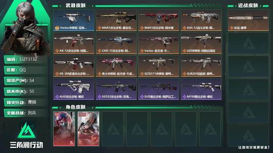 三角洲行动总资产54M 2干员外观 13传说枪械 青铜