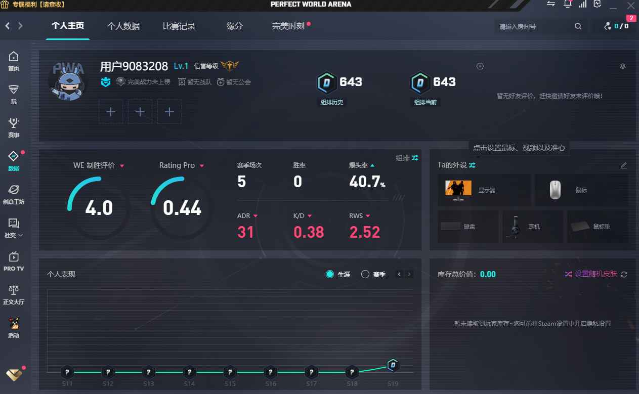 CSGO完美巅峰反炸鱼643分账号