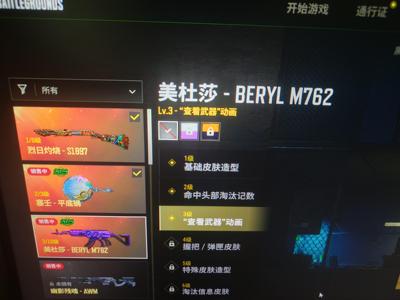 绝地求生（PUBG）生存等级45 名誉等级3 成长武器3 究极 载具 枪皮美杜莎喷子平底锅成长武器