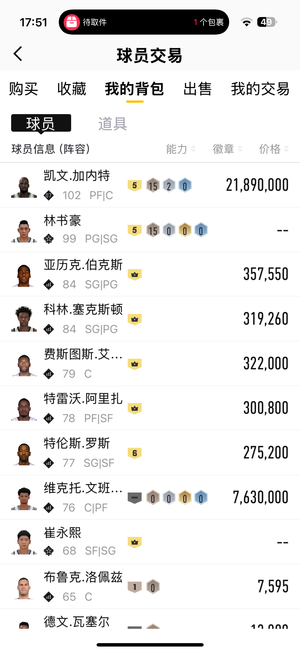 NBA2K OL2（端游）【阵容价值2300万 球员 满突5 合同费110万】五突绿军狼王