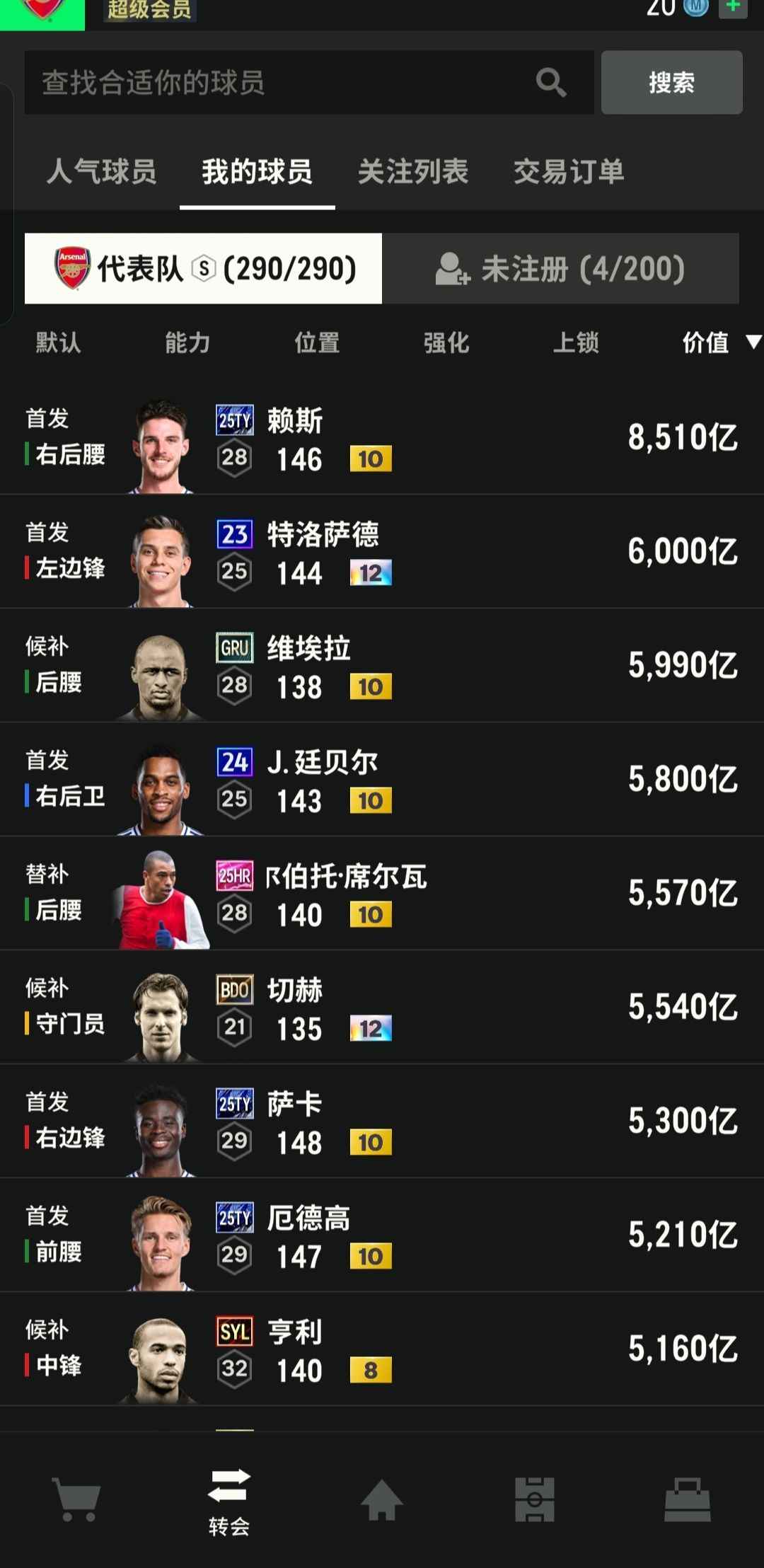 FIFA Online4【10万亿《阿森纳套》，2025年7月6号更新级】10万亿巅峰赛季卡《阿森纳套》