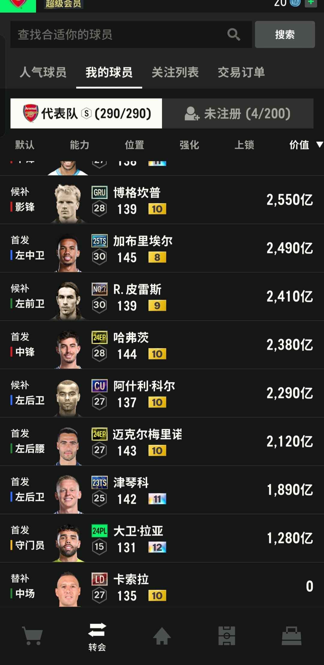 FIFA Online4【10万亿《阿森纳套》，2025年7月6号更新级】10万亿巅峰赛季卡《阿森纳套》
