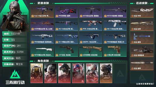三角洲行动总资产291M 11干员外观 5传说近战 钻石