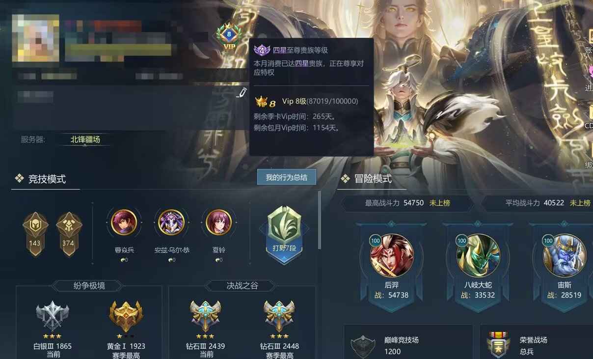 英魂之刃（端游）【999级】北一v8 小曹 374皮肤