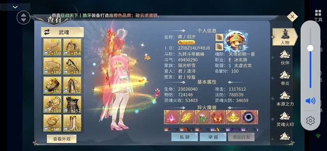 斗破苍穹手游【194级灵族·御风】冰族 斗气 4900w 可***