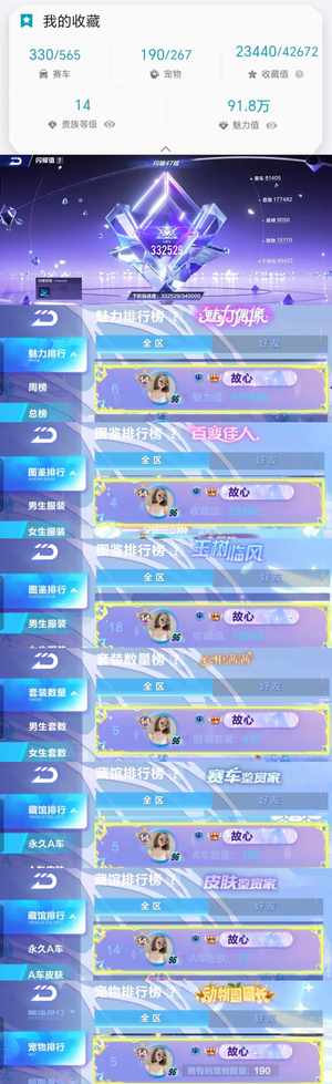 QQ飞车手游【9999级】贵族14满联赛车5T收藏号
