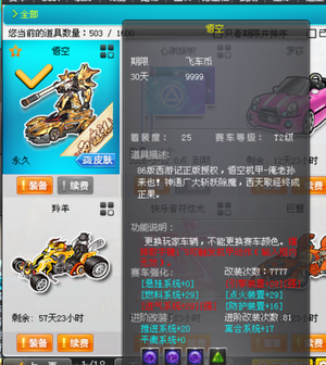 QQ飞车【137级】永久T2悟空皮肤