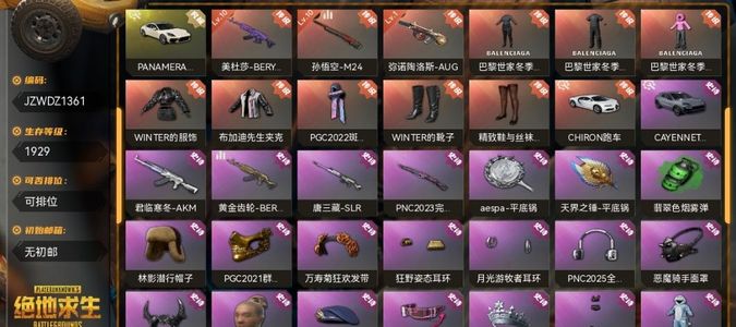 绝地求生（PUBG）生存等级1989 名誉等级4 成长武器3 究极 载具 枪皮精品账号出售