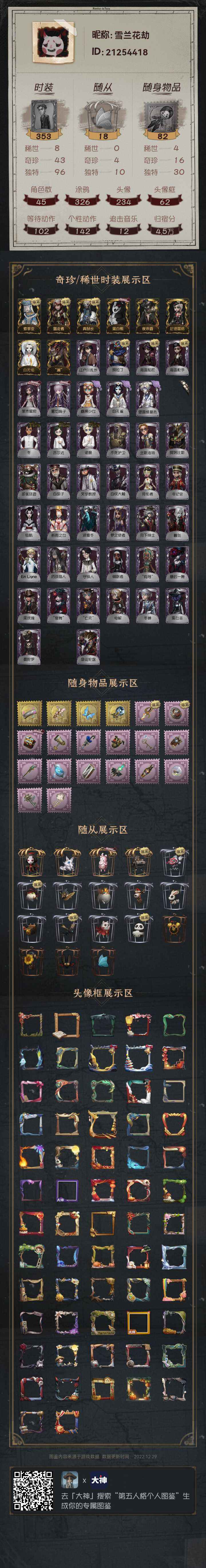 第五人格【55级】有白孔雀黑白熊海盗园丁海盗空军
