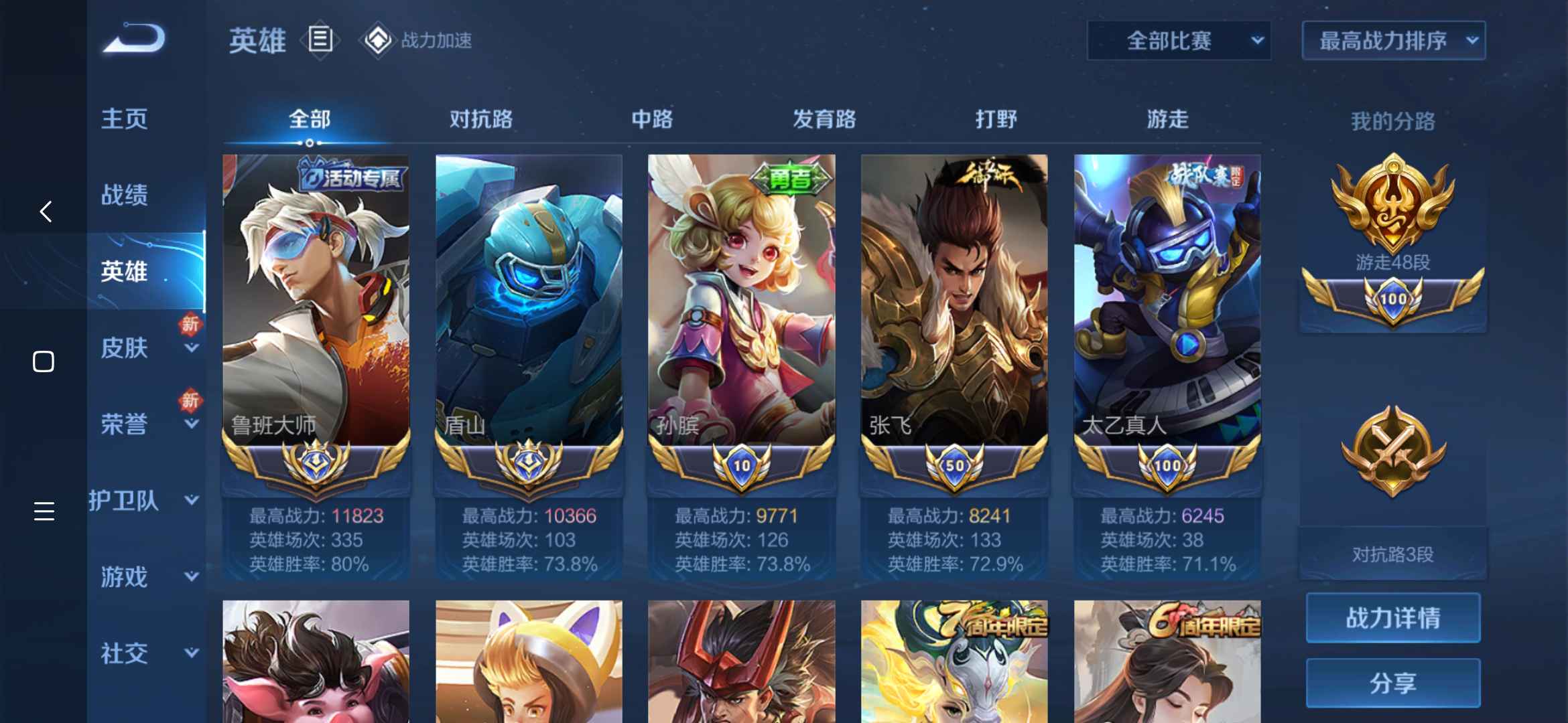 王者荣耀【0英雄0皮肤】抢先历史大国鲁大盾山高胜率评分