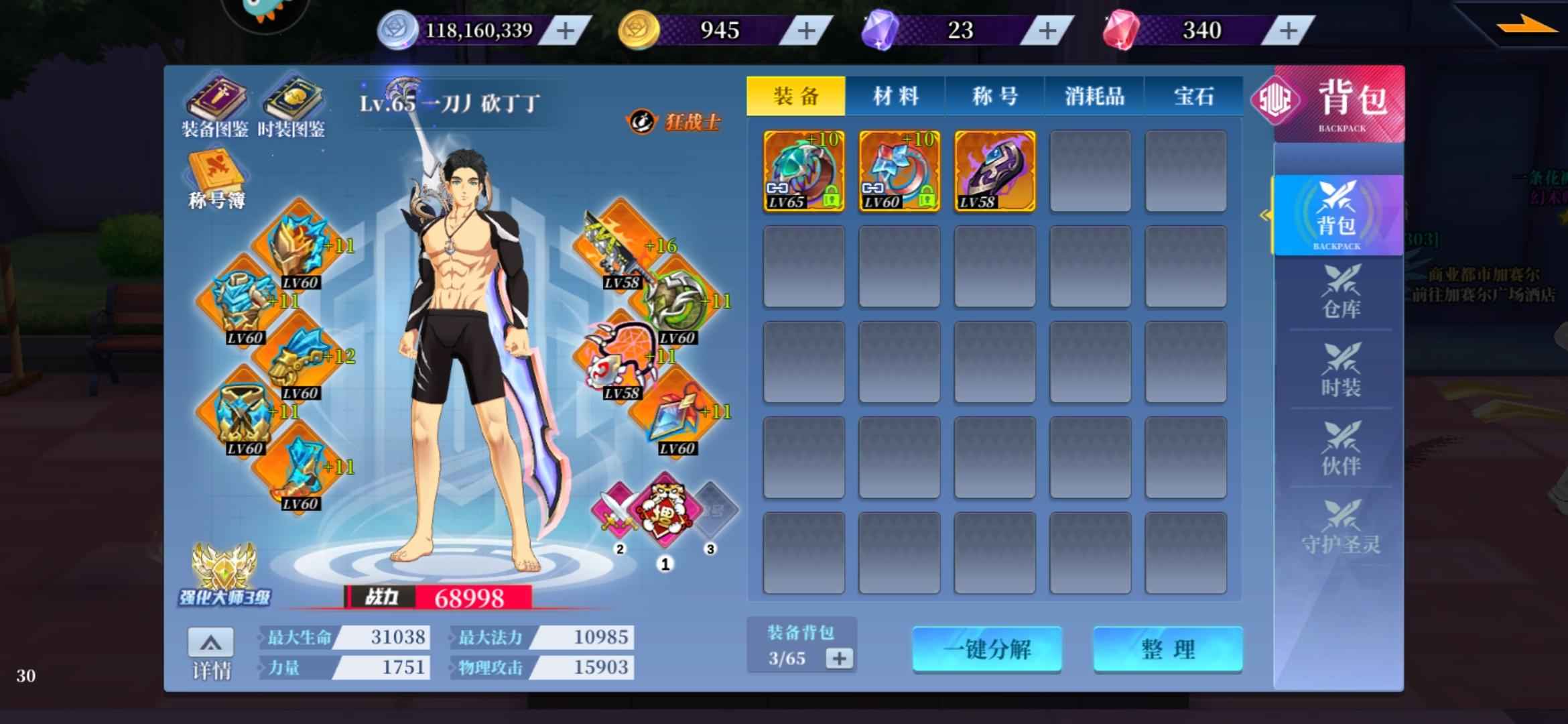 神陵武装【65级】异色时装全套，高强武器装杯