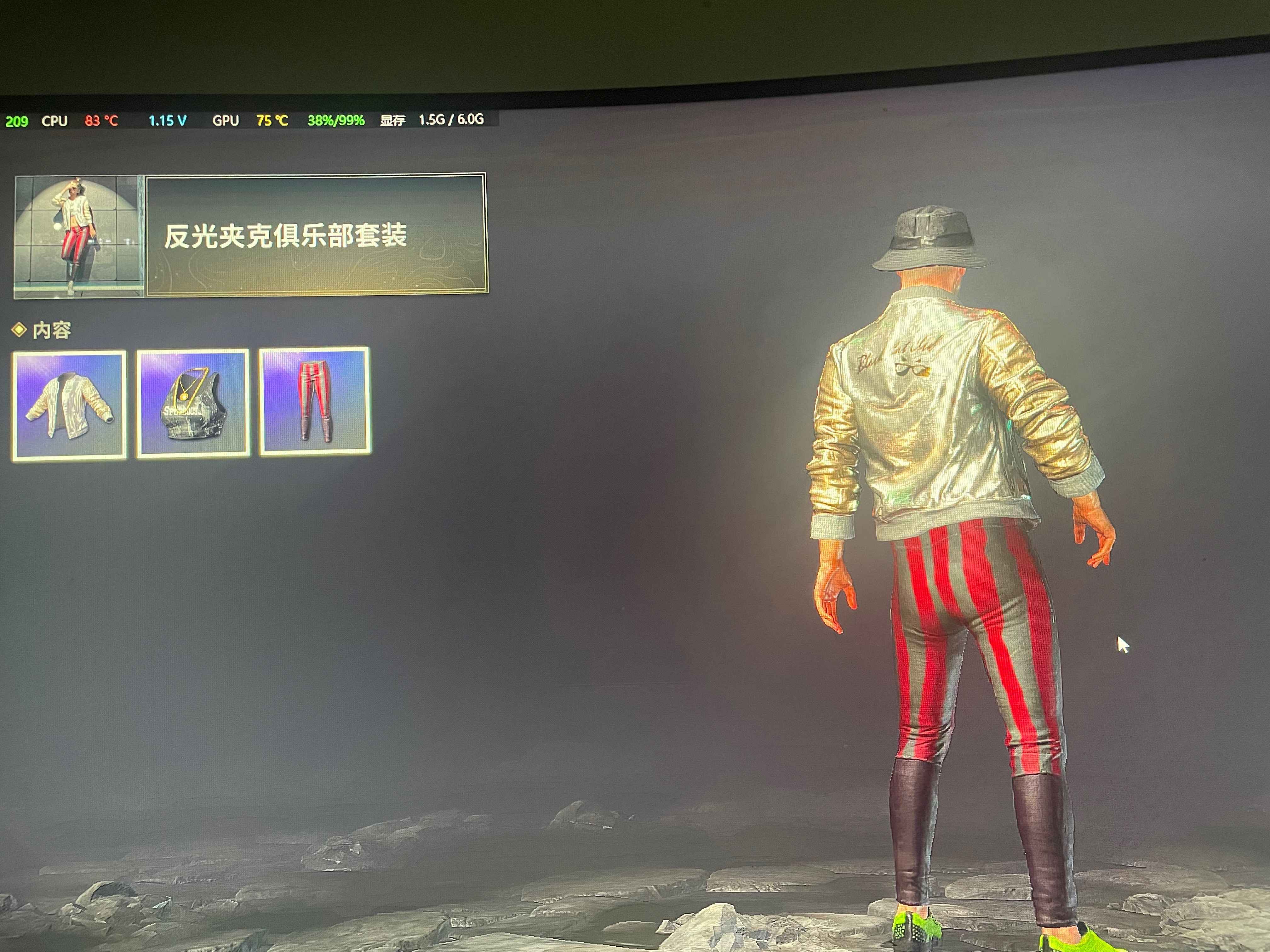 绝地求生（PUBG）反光夹克，纹身手臂，渔夫帽套装
