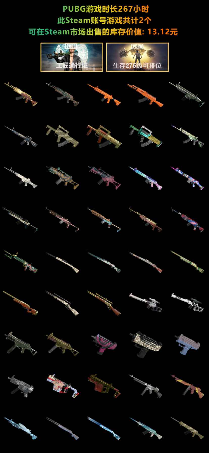 绝地求生（PUBG）青龙套 精品套装 全枪皮肤号