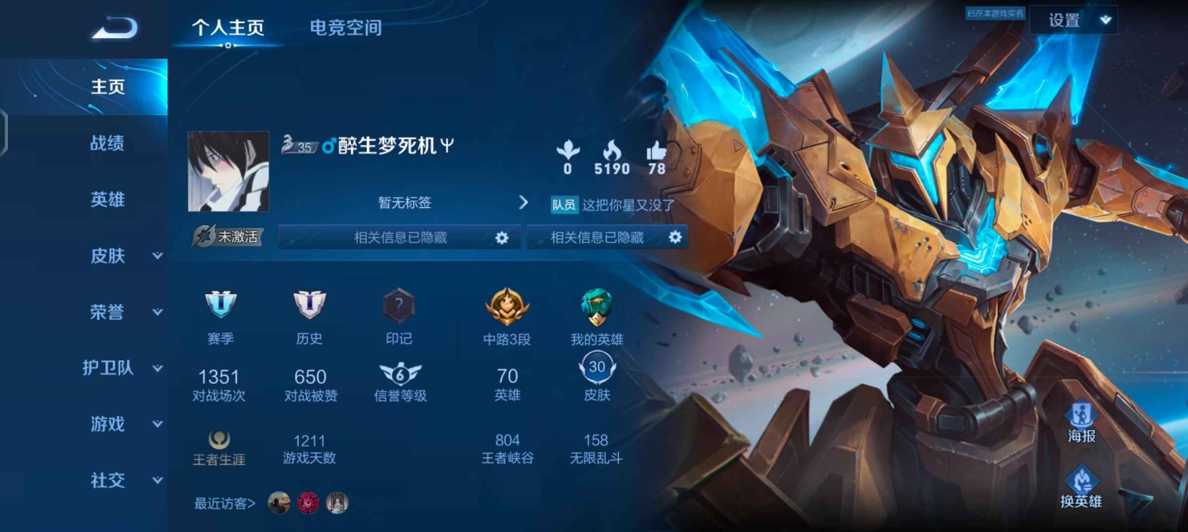 王者荣耀【70英雄30皮肤】q等级4金属风暴多限定