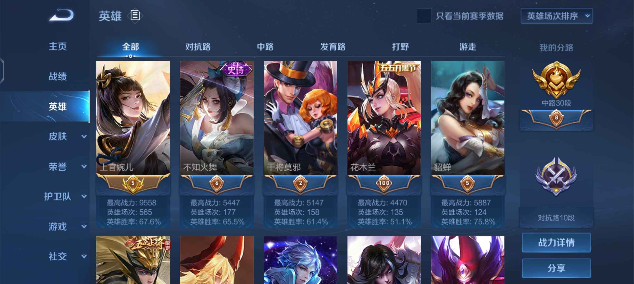 王者荣耀【93英雄67皮肤】全能账号基本游戏都有