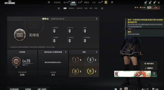 绝地求生（PUBG）生存等级 名誉等级 成长武器 究极 载具 枪皮 自玩小号，看好可议价MK12
