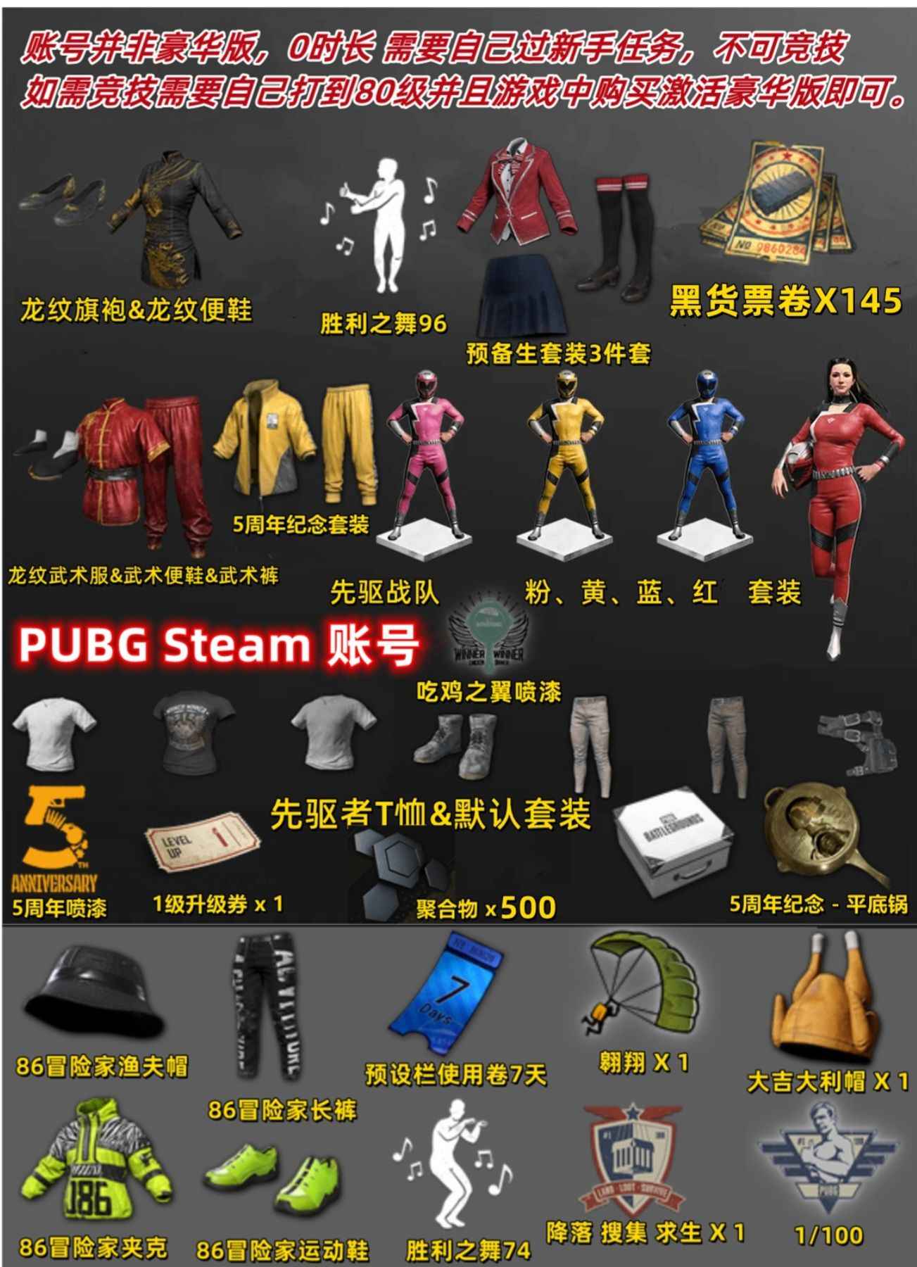 绝地求生（PUBG）图上的都有，145张黑货票