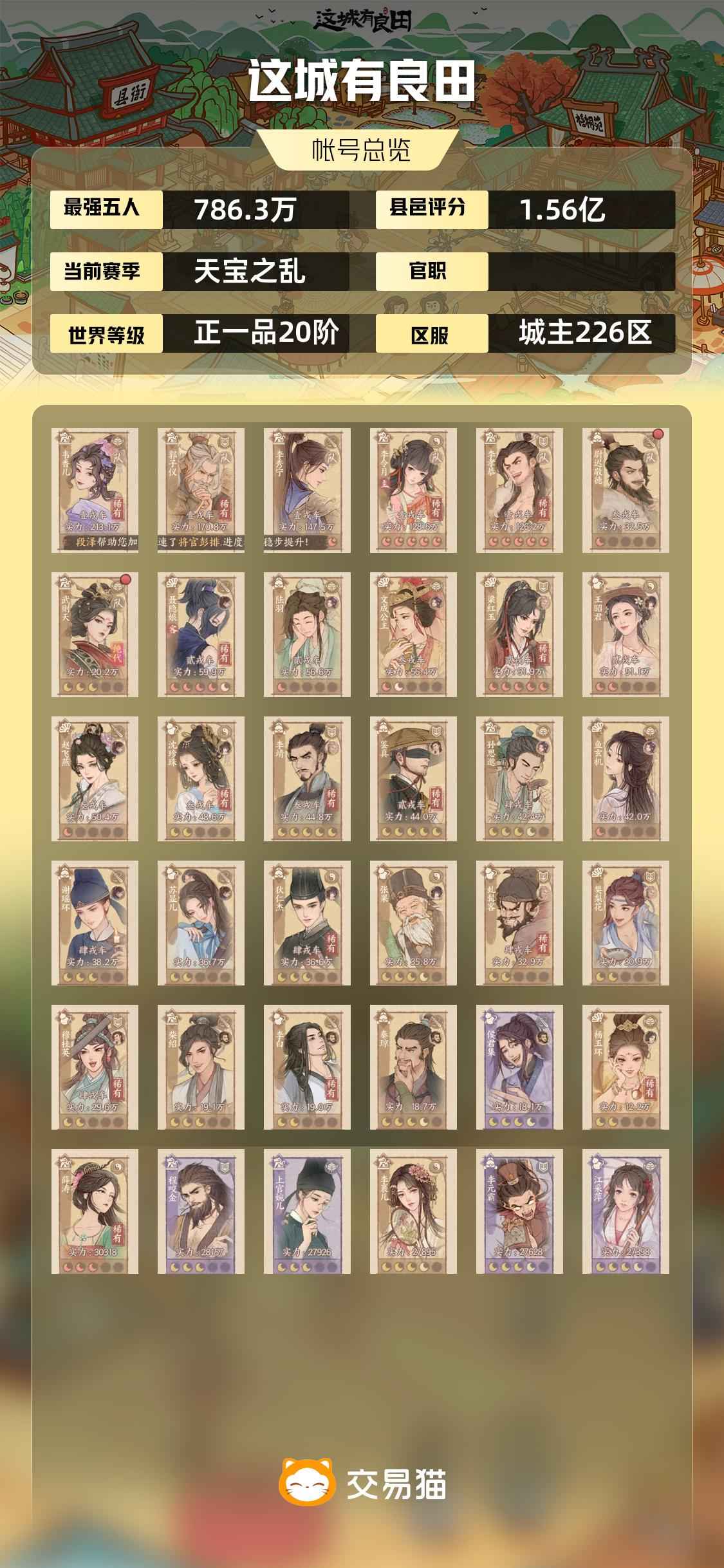 这城有良田786万战力，韦香儿李令月郭子仪