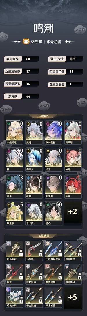 鸣潮【80级】 高练度，多角色，毛1万星声