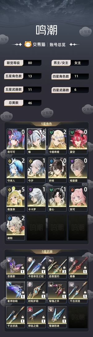鸣潮【80级】 百天月卡，满命椿，三套完整队伍