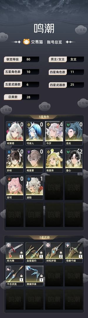 鸣潮【80级】 自玩号高练度粉汐，可刀。