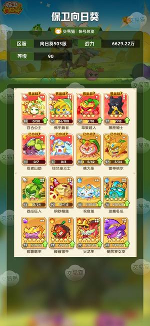 保卫向日葵【90级,6629.22万战力】双80物理sp