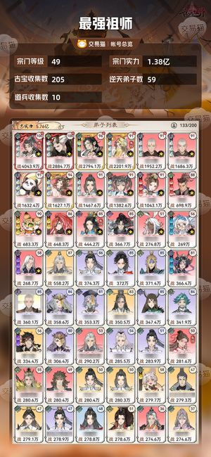 最强祖师【49级1.38亿战力】 充值1.2万的号