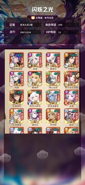 闪烁之光【VIP12,等级250】V12战力3000万战力