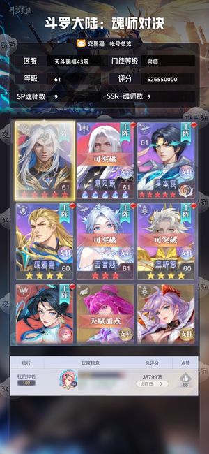 斗罗大陆：魂师对决【宗师,61级】高配霍雨浩