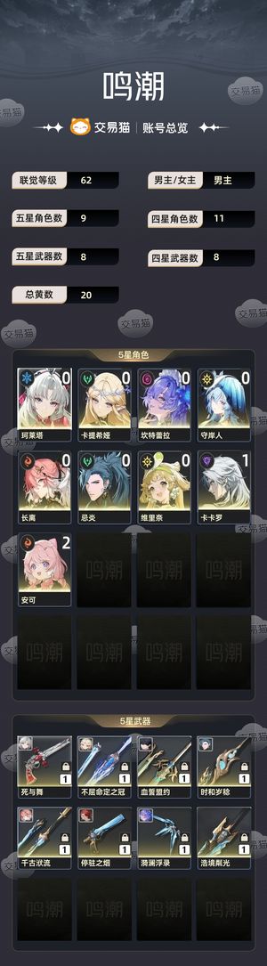 鸣潮【62级】 开服小号，肝度不高未用资源多