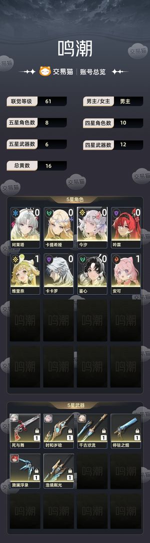 鸣潮【61级】 有今汐柯莱塔皮肤大保底地图没动