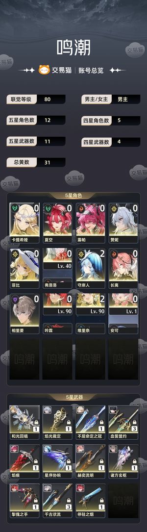 鸣潮【80级】 鸣潮满级满探索高练号