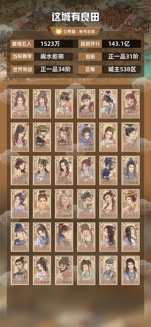 这城有良田【最强五人1523万】有45天周年皮肤，物美价廉