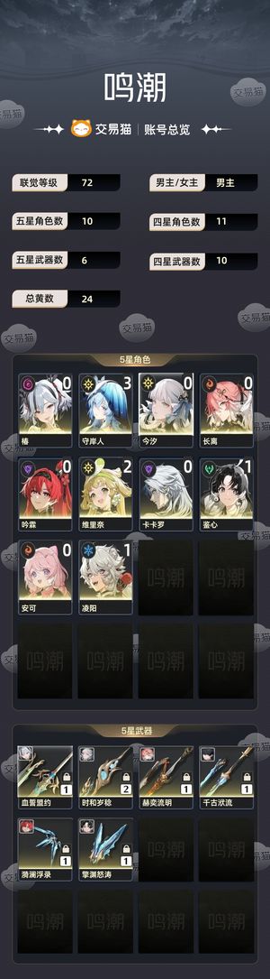 鸣潮【72级】 多金欧皇-今汐毕业-多角色高级