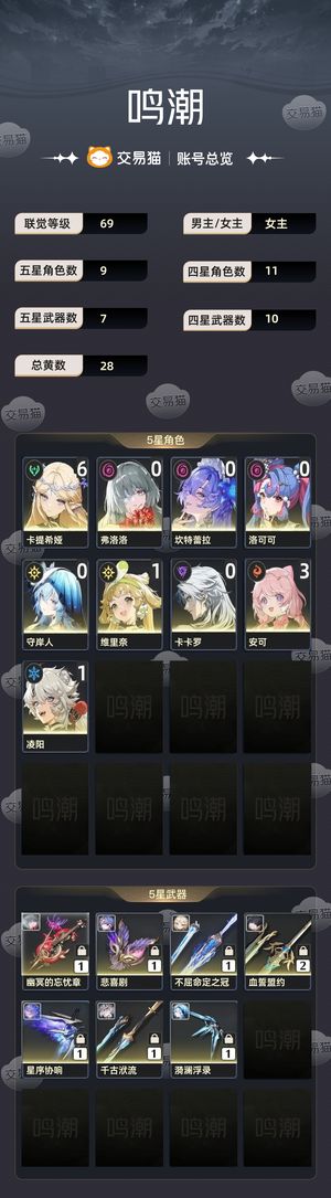 鸣潮【69级】 61卡提，风队暗队带专武