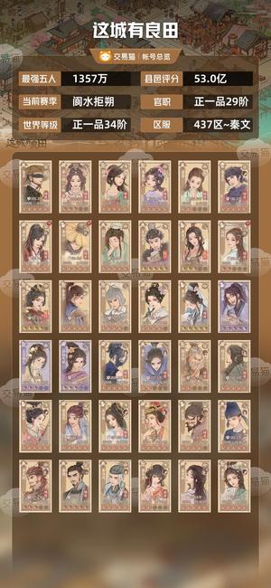 这城有良田【最强五人1357万】直接上手换号玩，在本服第一州