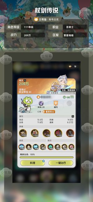 杖剑传说【111级】骑士，边玩边卖，可小刀