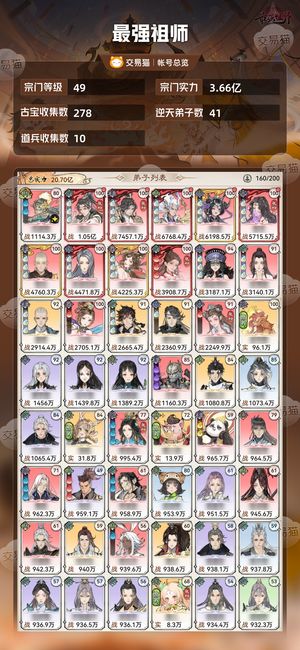 最强祖师【49级3.66亿战力】 便宜卖，要的来