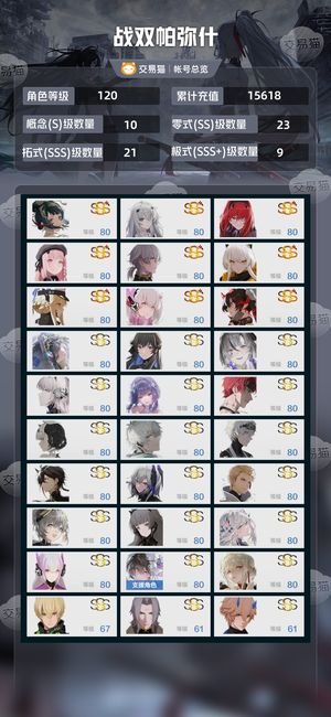 战双帕弥什【120级】1.6w氪，多SSS，多特效皮
