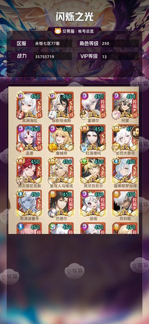 闪烁之光【VIP13,等级250】 跨服天梯第一，本服断档第一