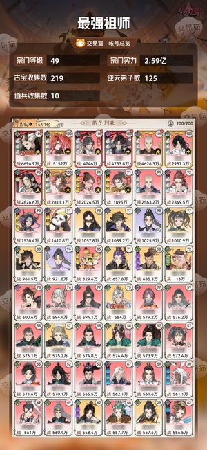 最强祖师【苹果版】【49级2.59亿战力】 2.62亿
