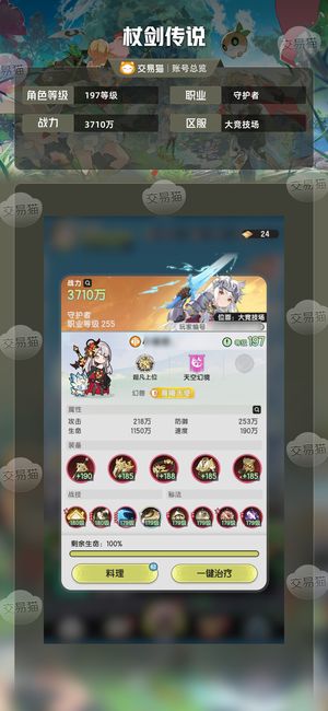 杖剑传说【197级】一万氪三千七百万战力资源很多