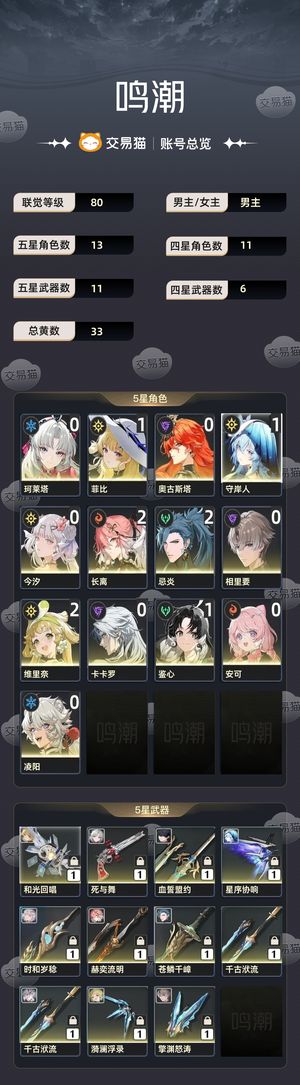 鸣潮【80级】 今汐带皮肤 21长离 11菲比