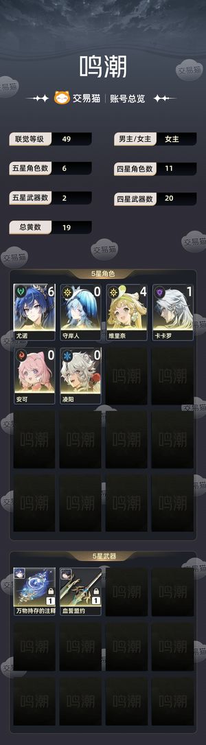 鸣潮【苹果版】【49级】 61尤诺 4链维里奈 守岸人