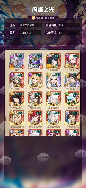 闪烁之光【VIP13,等级250】无死绑，4满UR，各种基本全满